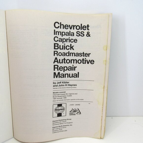 Haynes 24046 Chevrolet Impala SS Caprice 1991 thru 1996 Repair Manual - Picture 6 of 9
